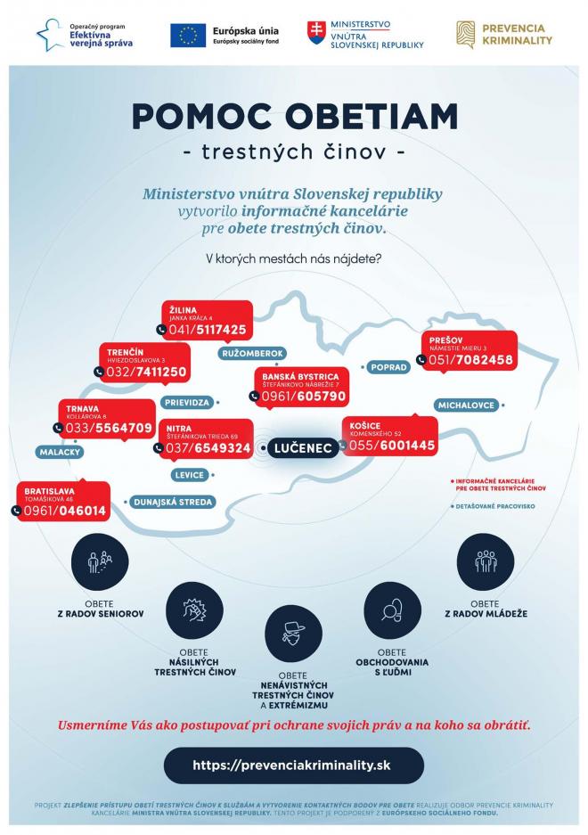 Sieť informačných kancelárií pre obete trestných činov rozšírená o detašované pracoviská