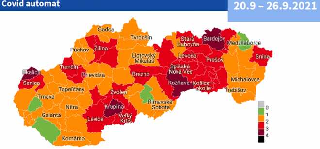 Od pondelka 20. septembra budú zelené už len štyri okresy Od pondelka 20. septembra budú zelené už len štyri okresy